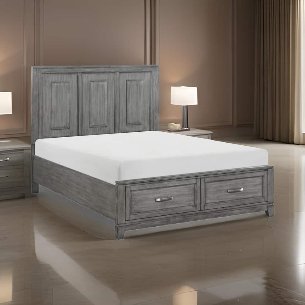 Thiem Queen Size Platform Bed with 2 Storage Drawers, Gray Wood Finish