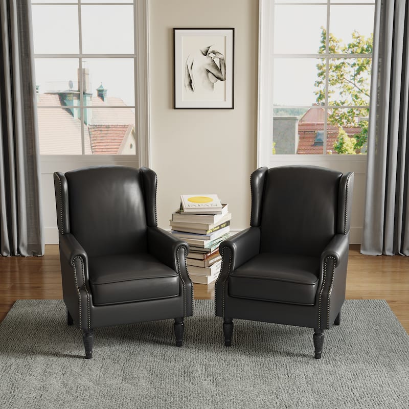 Upholstered Nailhead Trim Armchair Wingback Accent Chairs Set of 2