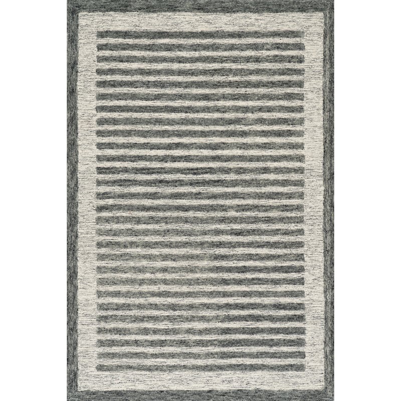 Carmeon Hamilton Caly Modern Bordered Wool Rug - 4' x 6' - Grey - Rectangle
