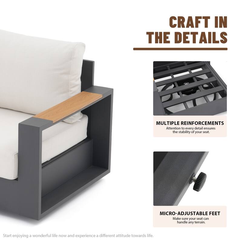 Modern Outdoor Aluminum 4-Piece Conversation Set with Thick Polyethylene Cushions