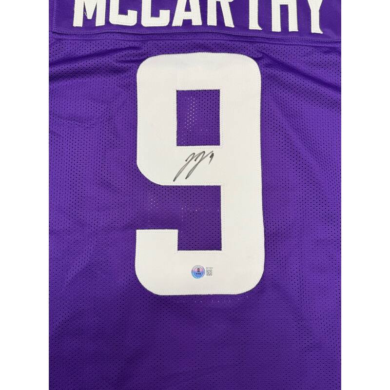 J.J. McCarthy Autographed Custom Pro Style Purple Signed Football Jersey Beckett COA - 8' x 11'