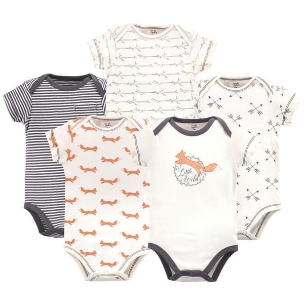 slide 1 of 1, Touched by Nature Baby Boy Organic Cotton Bodysuits 5pk, Fox 0-3 Months - Fox