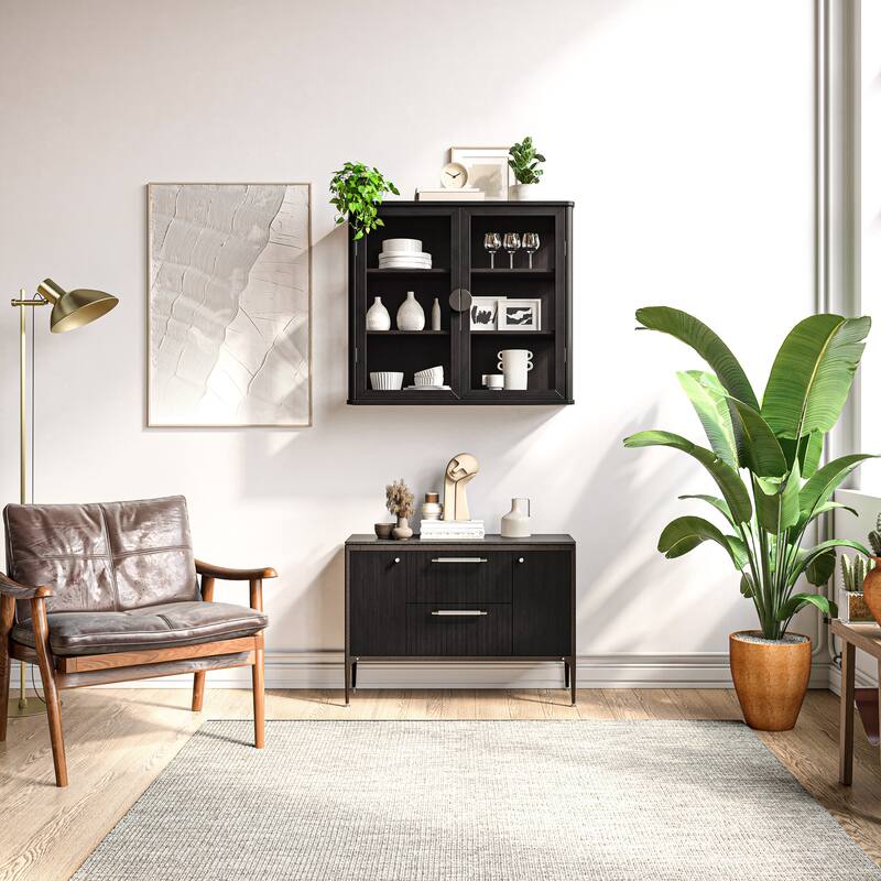 Modern Wall-Mounted Storage Cabinet with Tempered Glass Doors