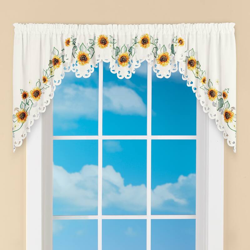 Exquisite Embroidered Sunflower Rod Pocket Curtains with Scalloped Edges