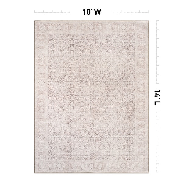 dimension image slide 9 of 27, Vintage Washable Rug – Low Pile with Subtle Pattern, Perfect for Neutral Spaces in Living Room, Entryway, or Bedroom