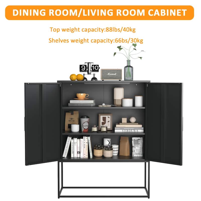 Steel Storage Cabinet with Adjustable Shelves,Free Standing Accent Cabinet with Magnetic Doors,Heavy Duty Buffet Sideboard