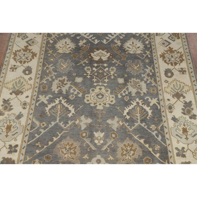Slate Gray Oushak Indian Area Rug Hand-Knotted Wool Carpet - 8'10" x 11'8"