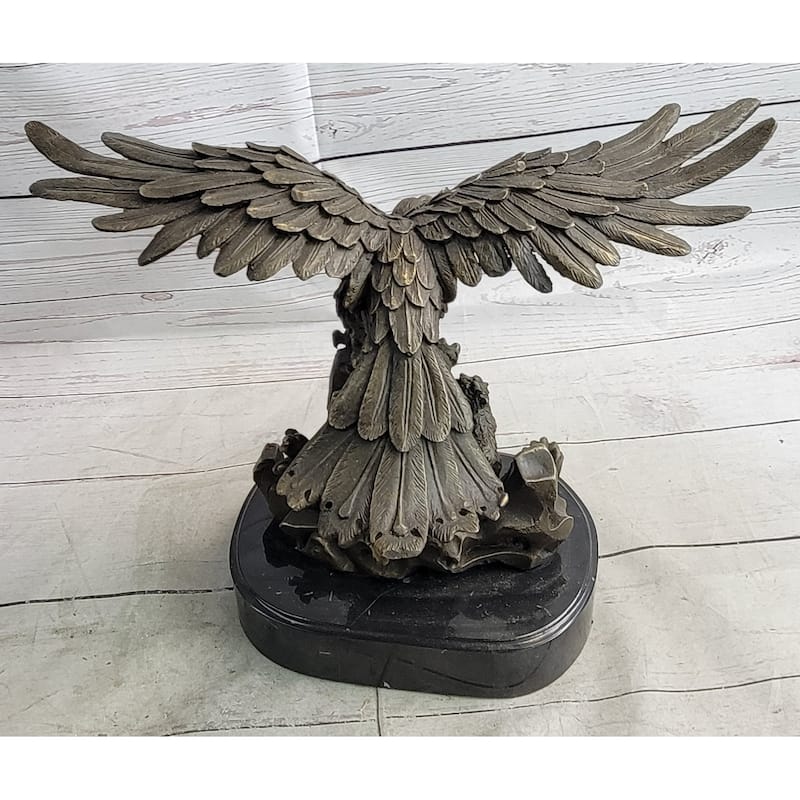 Eagle Landing On Waves Water Bronze Metal Statue Sculpture Figurine Decor Signed