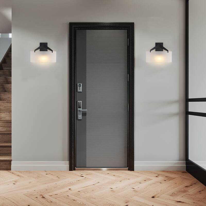 1 - Light Semi - Flush Wall Sconce with Fabric Shade - Matte Black