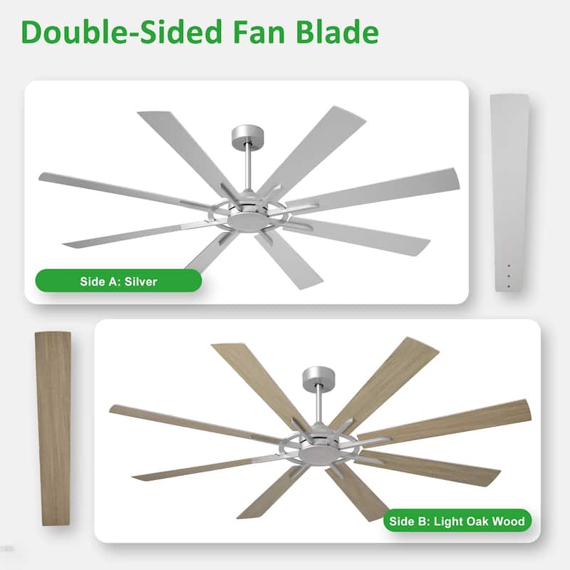 72" large Ceiling Fan for Farmhouse: without Light 8 Blades 5-Speed Timer - with Remote for Big Indoor Outdoor Covered Patio