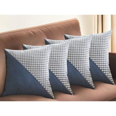 Set of Four 18" Blue and White Houndstooth Fabric Throw Pillows