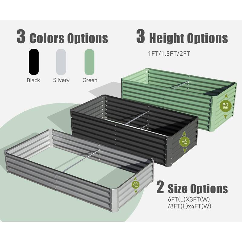 Modern Garden Bed Large Metal Planter with Support Rod Open Ended Base, for Gardening Vegetables Fruits Flowers - 8' x 10'
