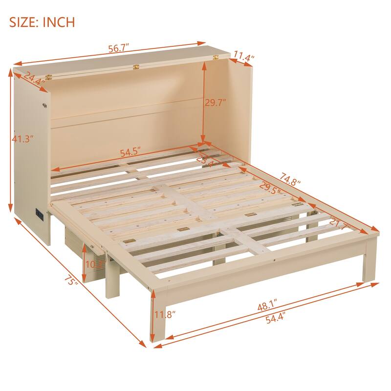 Full Size Murphy Bed with drawer and a set of Sockets and USB Ports