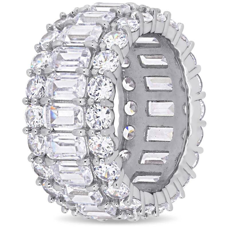 Miadora 19 CT TGW Emerald and Round-Cut Cubic Zirconia Multi-Row Full-Eternity Band in Sterling Silver