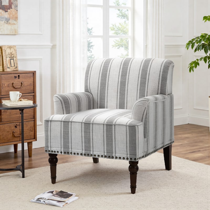 Vintage 29" W Patterned Striped Accent Chairs - 1-Piece - Grey Stripe
