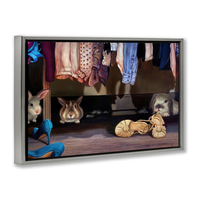 Stupell Bunnies Under Closet View Framed Floater Canvas Wall Art Design By Lucia Heffernan