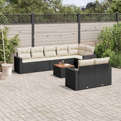vidaXL Patio Sofa Set with Cushions Outdoor Furniture 9 Piece Poly Rattan - 24.4 x 25.8 x 27.2