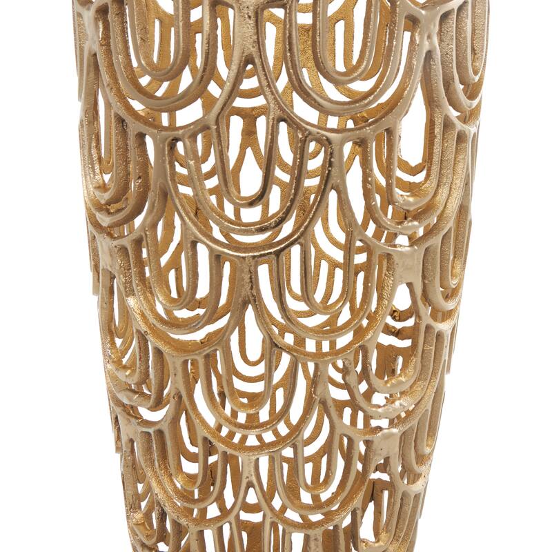 Gold Aluminum Metal Art Deco Inspired Arched Geometric Vase