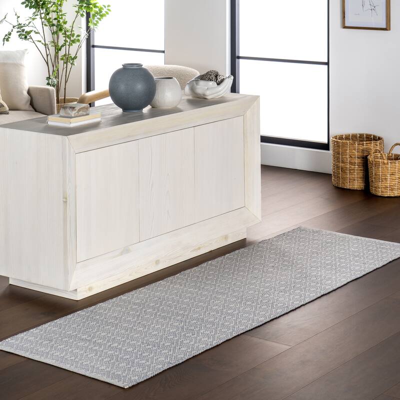 Home Conservatory Optic Diamond Handwoven Cotton Area Rug - 2'6" x 8' Runner - Grey - Runner