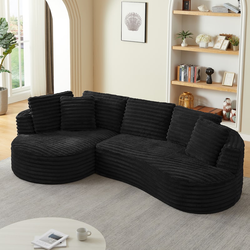 Curved Sectional Sofa with L-Shape Chaise Lounge, Oversized Corduroy Upholstered Sofa, Full-Compressed Deep Seat Sofa