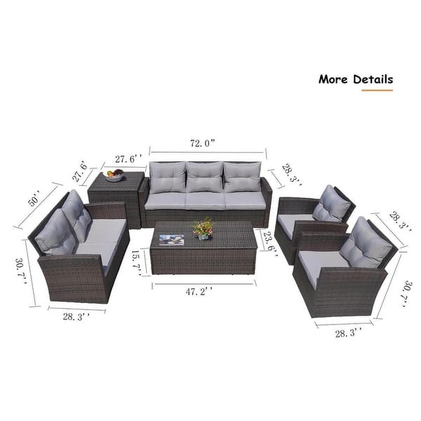 7-Piece Patio Wicker Sofa Set with Aluminum Firepit Dining Table