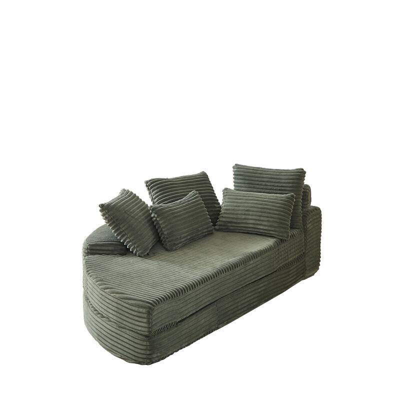 78.5-Inch Corduroy Semi-Circular 2-in-1 Sofa Bed,Designer Recliner with Pillow