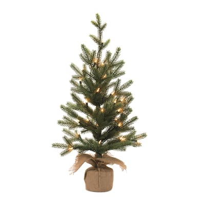 LED Pine Tree with Burlap Base Set of 2 Indoor Holiday Decor - 15” x 15” x 27.25”