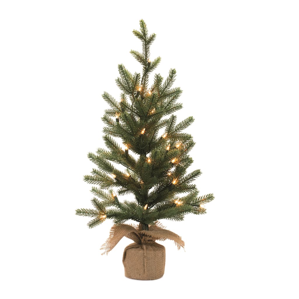 LED Pine Tree with Burlap Base Set of 2 Indoor Holiday Decor - 15” x 15” x 27.25”