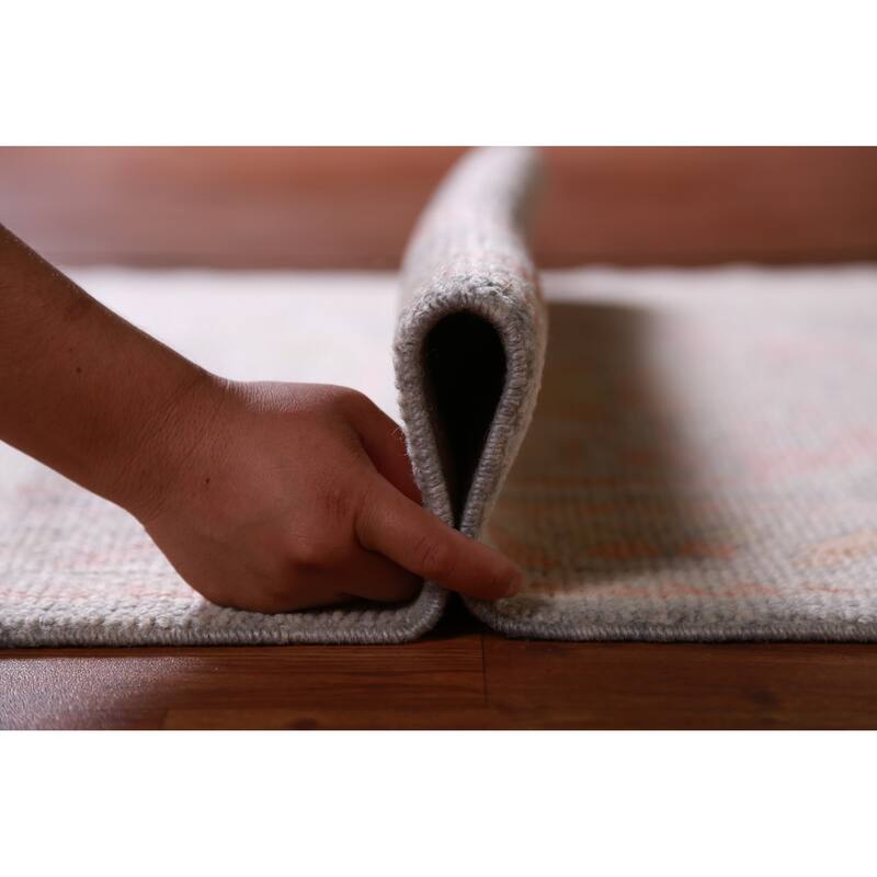Hand Knotted Oriental 100% Wool Carpet Transitional Geometric Greys & Charcoal Oushak Runner Rug - 13' 0'' X 3' 1''