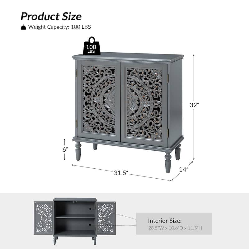 Ismenides Multifunctional 32" Tall 2-Door Accent Cabinet with Floral Design and Solid Wood Legs by HULALA HOME