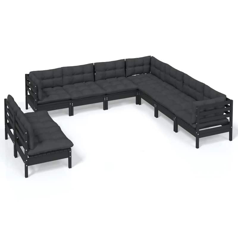 vidaXL Solid Pinewood Patio Lounge Set 10 Piece with Cushions Multi Colors