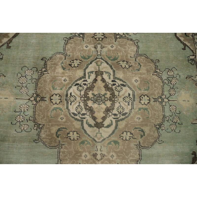 Hand Knotted Oriental 100% Wool Carpet Traditional Floral Green Tabriz Area Rug - 10' 0'' X 6' 6''