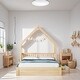 preview thumbnail 9 of 15, House Queen Size Platform Bed with Half-guard and 2 Drawers Natural