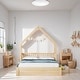 preview thumbnail 2 of 7, Queen Size House-shaped Bed with Half-guard, Wooden Platform Bed with Two Recess Handle Drawers, Natural