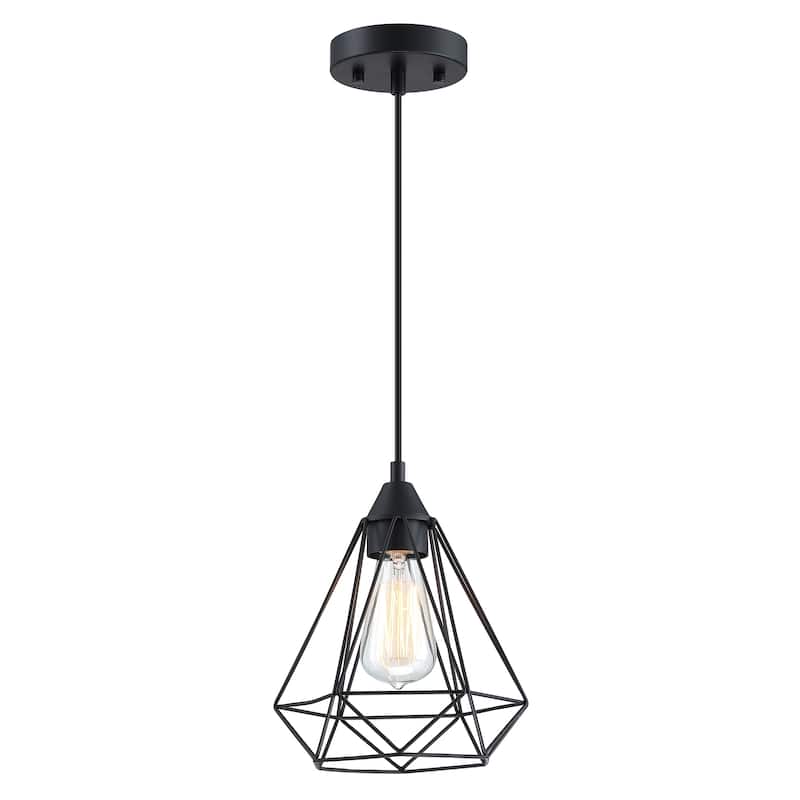1-light pendant with black finish and steel cage shade
