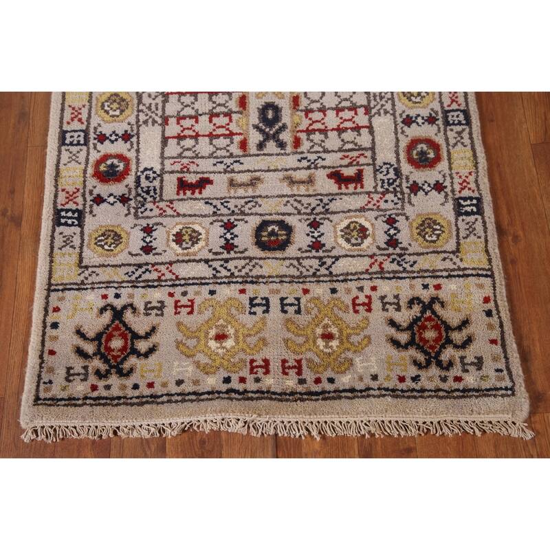Tribal Geometric Khotan Runner Rug Hallway Handmade Wool Carpet - 2'6"x 10'0"