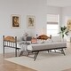 preview thumbnail 1 of 21, Daybed with Trundle, Metal Twin Size Day Bed with Stylish Headboard, Sofa Bed Frame with Pop Up Foldable Trundle Bed Twin - Brown