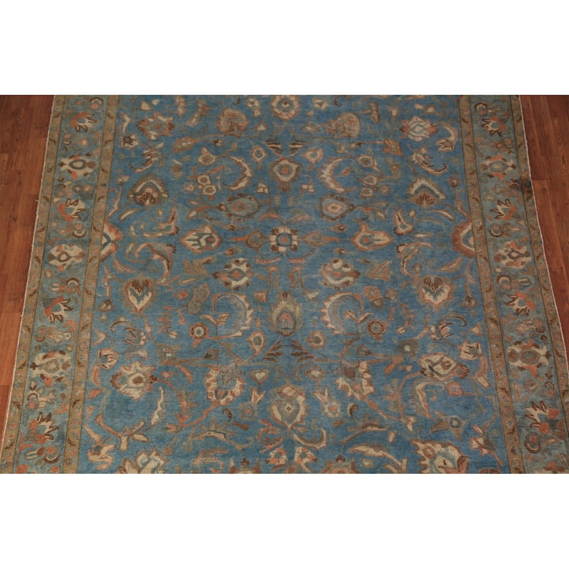 All-Over Floral Blue Tabriz Persian Area Rug Hand-Knotted Wool Carpet - 7'10"x 11'0"