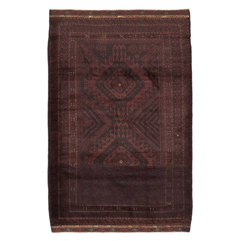 ECARPETGALLERY Hand-knotted Teimani Dark Burgundy Wool Rug - 3'11 x 6'3