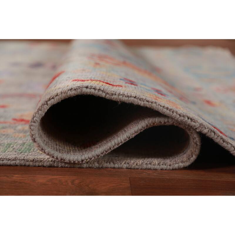 All-Over Gray Oushak Indian Large Rug Handmade Wool Carpet - 7'11" x 15'6"