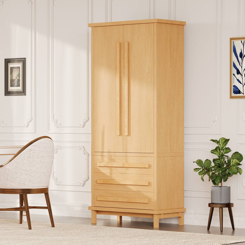 70" Kitchen Pantry Cabinet with 2 Cabinet Shelves,Luxurious Wooden Cupboard with 6 Door Shelves and 3 Drawers for Kitchen