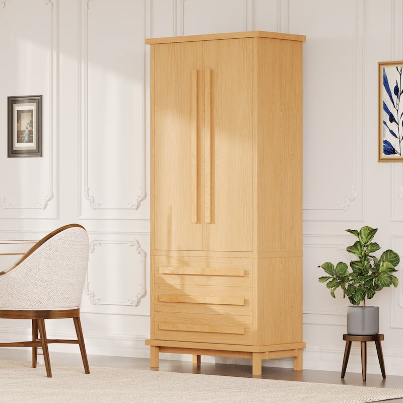 70" Wooden Kitchen Pantry Cupboard with 6 Door Shelves and 3 Drawers - Brown