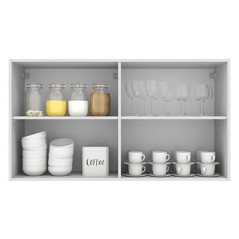 Madesa Hazel Wall Kitchen Storage Cupboard Cabinet with 2 Doors and Shelves 48 In Modern Organization Unit for Pantry - White