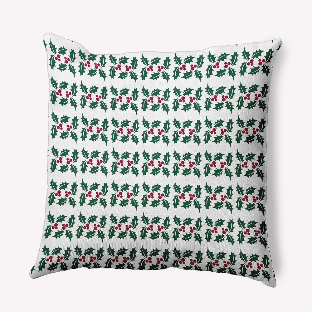 Holly Stripes Indoor/Outdoor Christmas Throw Pillow