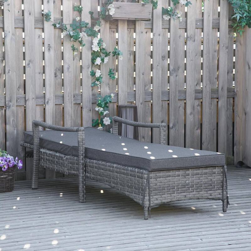 Outdoor Recliner with Cushions,Adjustable Footrest,Armrests,Tray Table