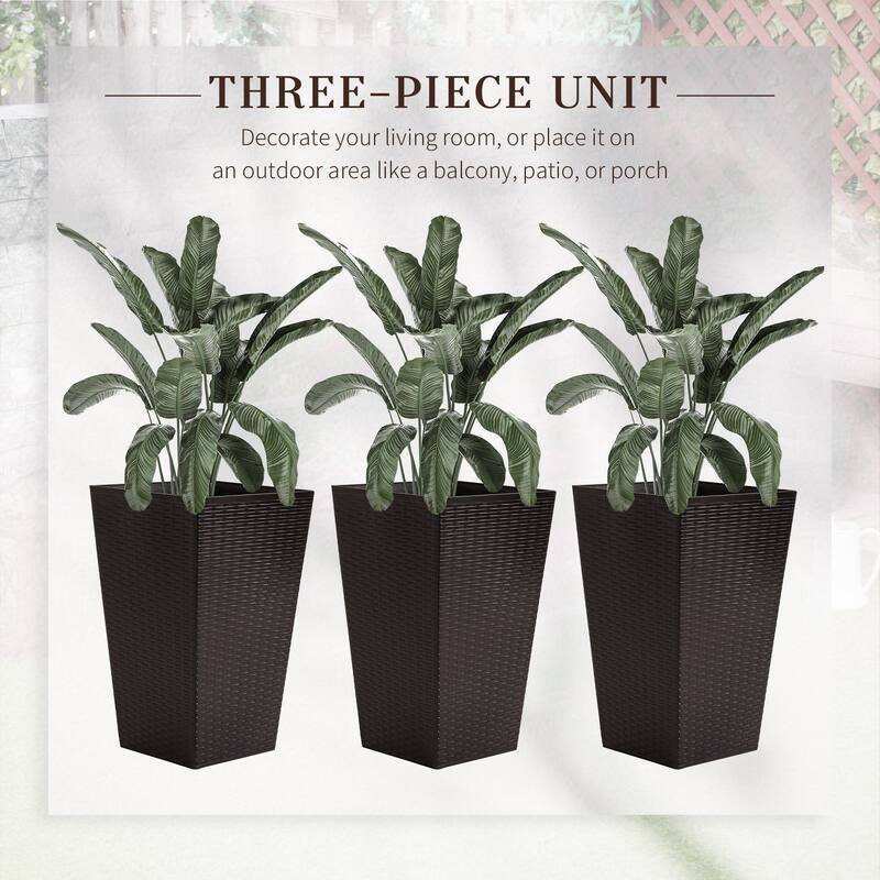 Tall Planters with Drainage Hole, Outdoor Flower Pots, Indoor Planters Set of 3