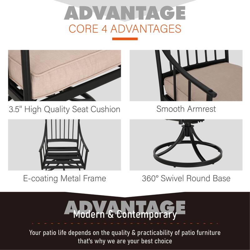 MAISON ARTS 7-Piece Patio Dining Set Steel Rectangle Table & 6 Dining Arm Chairs