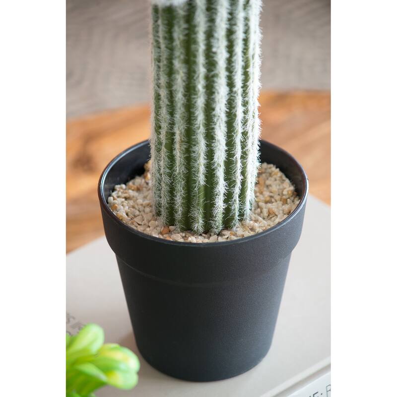 Artificial Saguaro Cactus in Black Pot 24.5 Inch Indoor Outdoor Desert Decor - Green