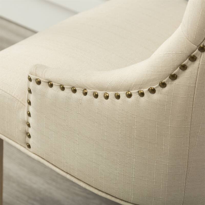 Set of 2 Tufted Button Wingback Chairs with Nailheads and Wood Legs