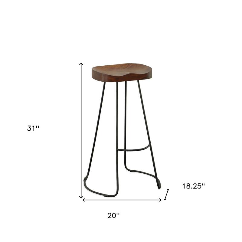 HomeRoots Set of Two 31" Chestnut And Black Steel Backless Bar Height Bar Chairs
